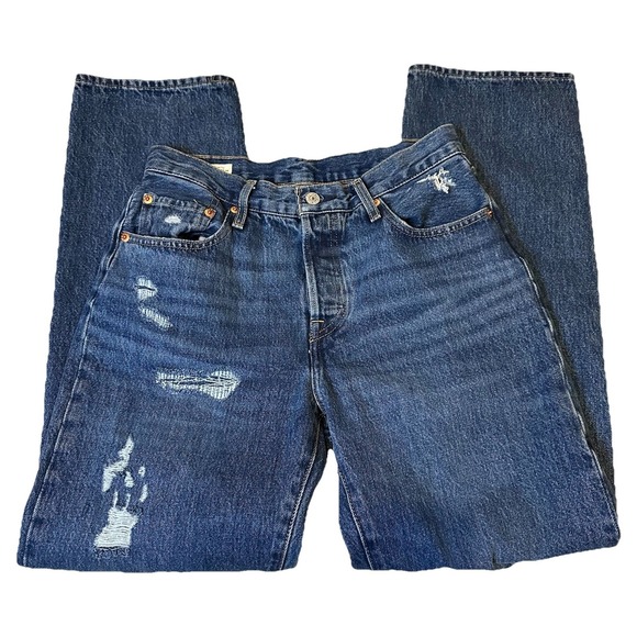 Levi's Denim - Levi's Women's 501 Mid Rise Button Fly Distressed ‎ Straight Leg Size 26